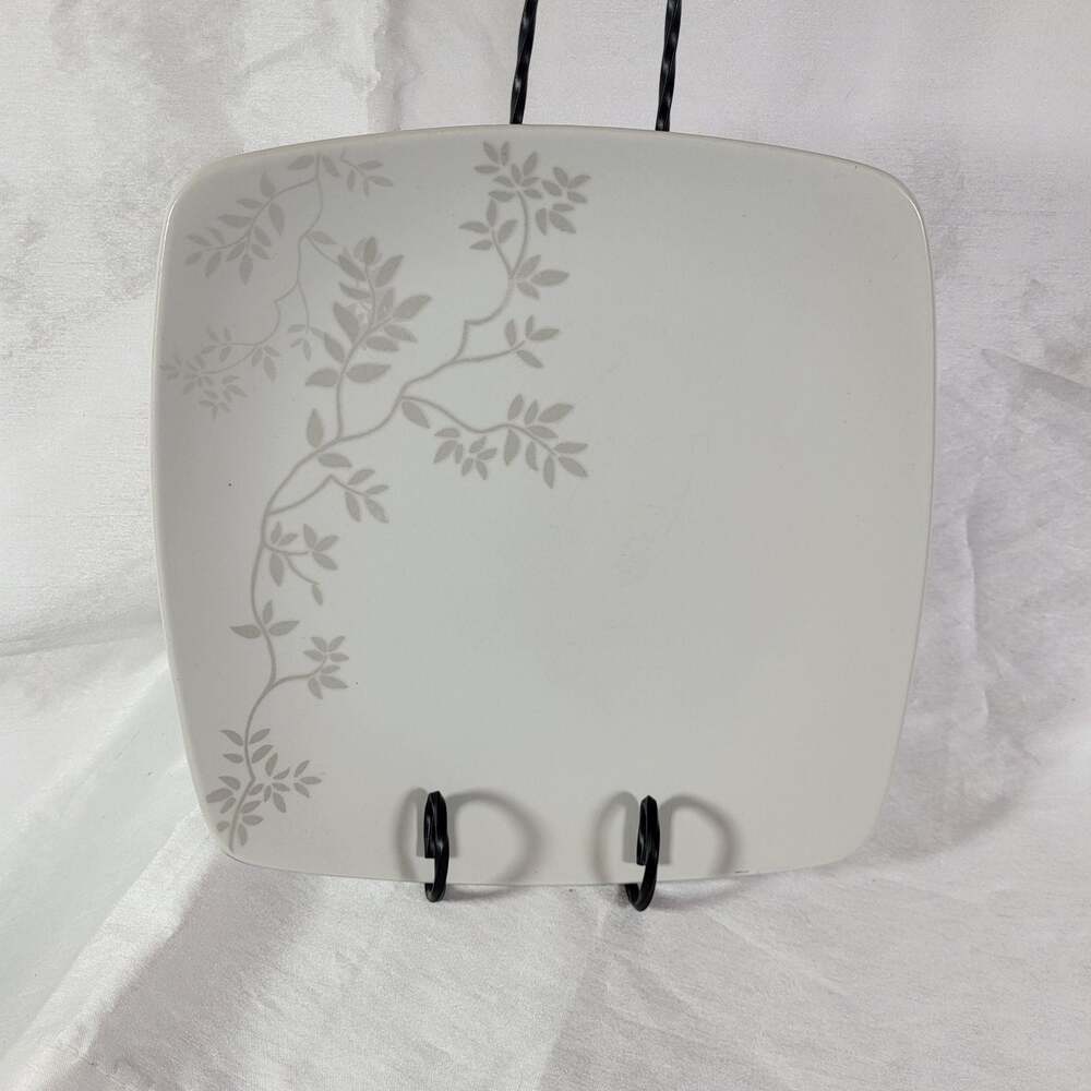 Set of 2 Gibson Elite Zenses Square Dinner Plate with Grey Vine Design, 10-inch